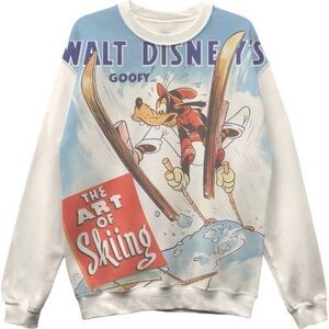 Disney Goofy Skiing Crewneck Sweater - White and Blue
